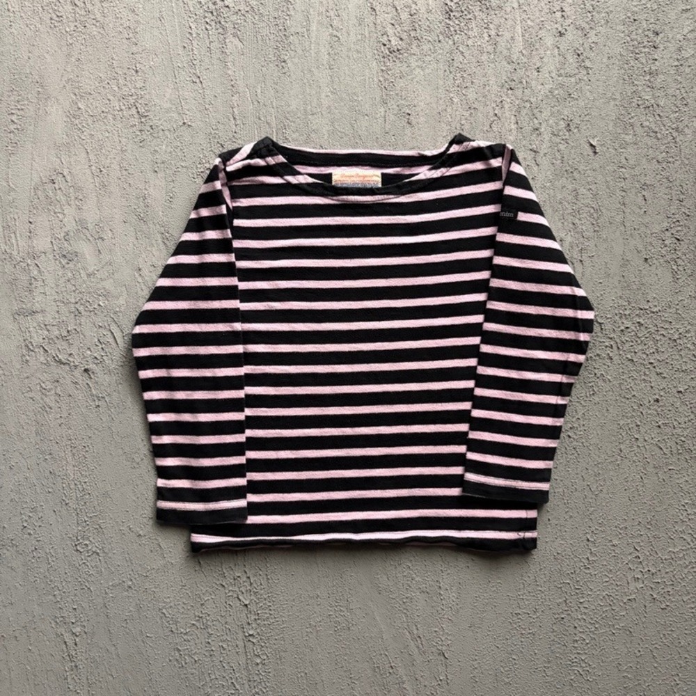 Denim Dungaree Long Sleeve Shirt Medium 120CM Pink Striped Japan Baby Tee